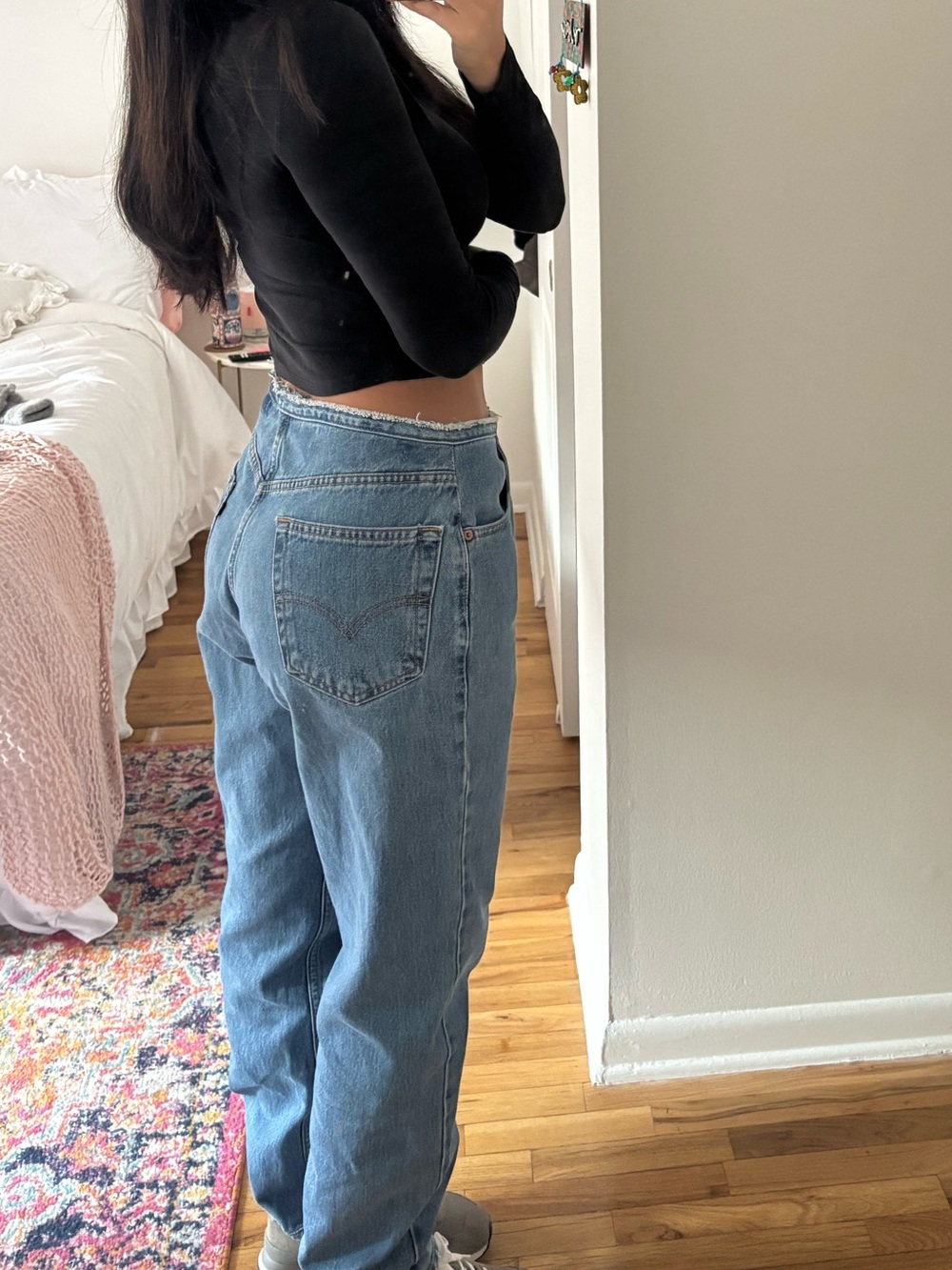 Aligrace Undone Mini Rise Jeans in medium dark wash